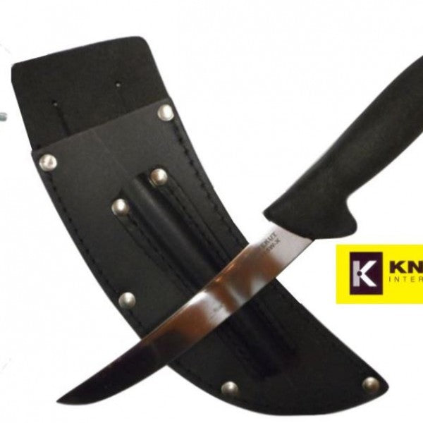 KnifeKut International 6" / 15cm Boning Knife, Steel & Leather Sheath 3 PCE
