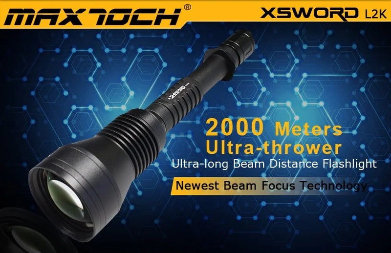 MaxToch XSWORD 1,000 Lux, 2000 Meter Throw Spot Beam Torch - WHITE